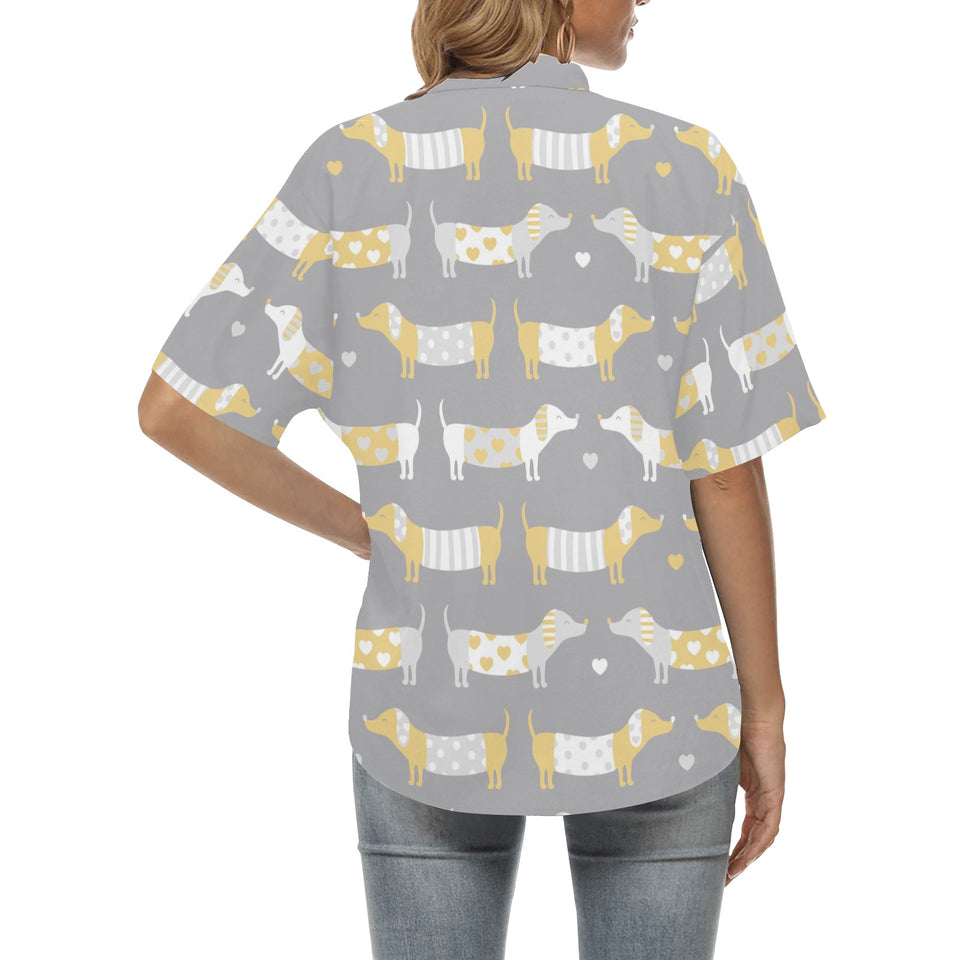 Cute dachshund dog pattern Women's All Over Print Hawaiian Shirt