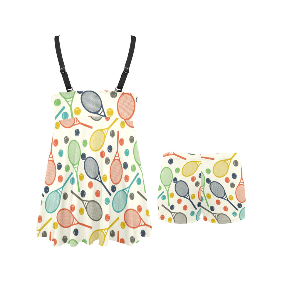 Tennis Pattern Print Design 03 Chest Sexy Pleated Two Piece Swim Dress