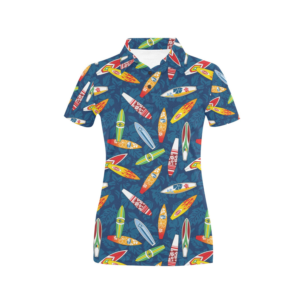 Surfboard Pattern Print Design 01 Women's All Over Print Polo Shirt