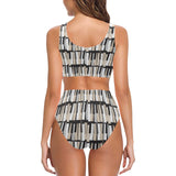 Piano Pattern Print Design 04 Chest Bowknot High Waisted Bikini Swimsuit