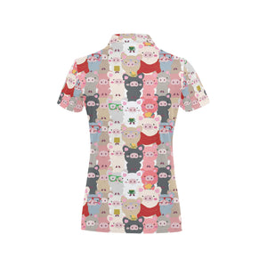 Pig Pattern Print Design 02 Women's All Over Print Polo Shirt