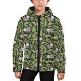 Cute sloths tropical palm leaves black background Kids' Boys' Girls' Padded Hooded Jacket