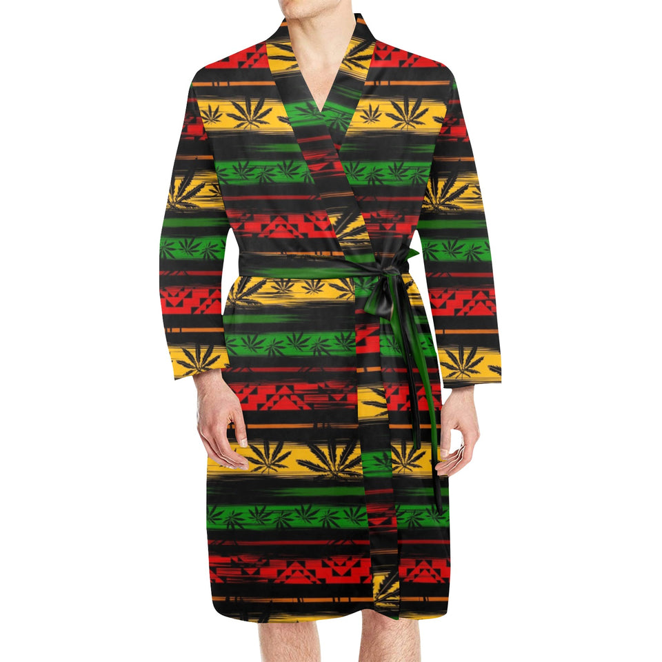 Canabis Marijuana Weed Pattern Print Design 04 Men's Long Sleeve Belted Night Robe
