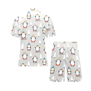 Cute Penguin christmas pattern Men's V-Neck Short Pajama Set