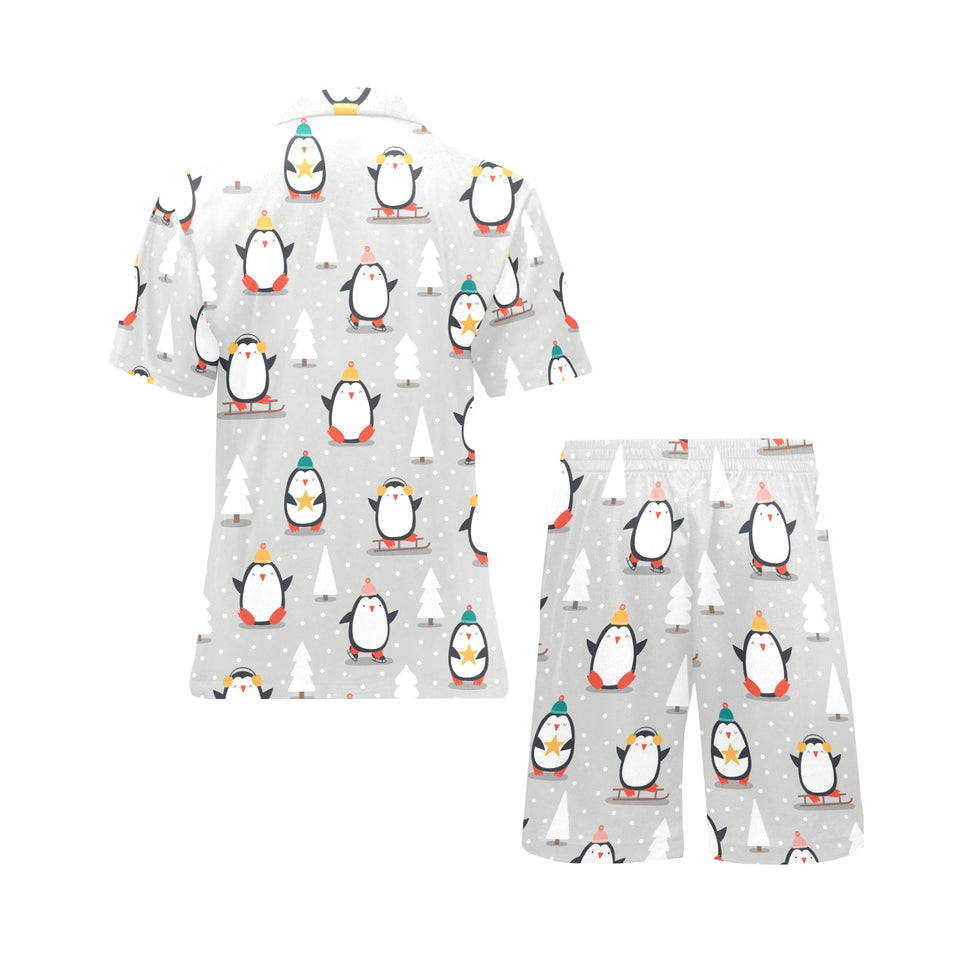 Cute Penguin christmas pattern Men's V-Neck Short Pajama Set