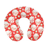 Cute Maneki neko cat red background U-Shaped Travel Neck Pillow