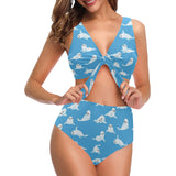 Cute sea lion seal pattern background Chest Bowknot High Waisted Bikini Swimsuit