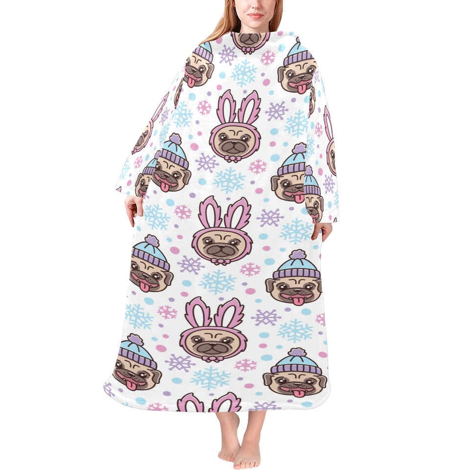 Cute pug hat rabbit costume pattern Blanket Robe with Sleeves