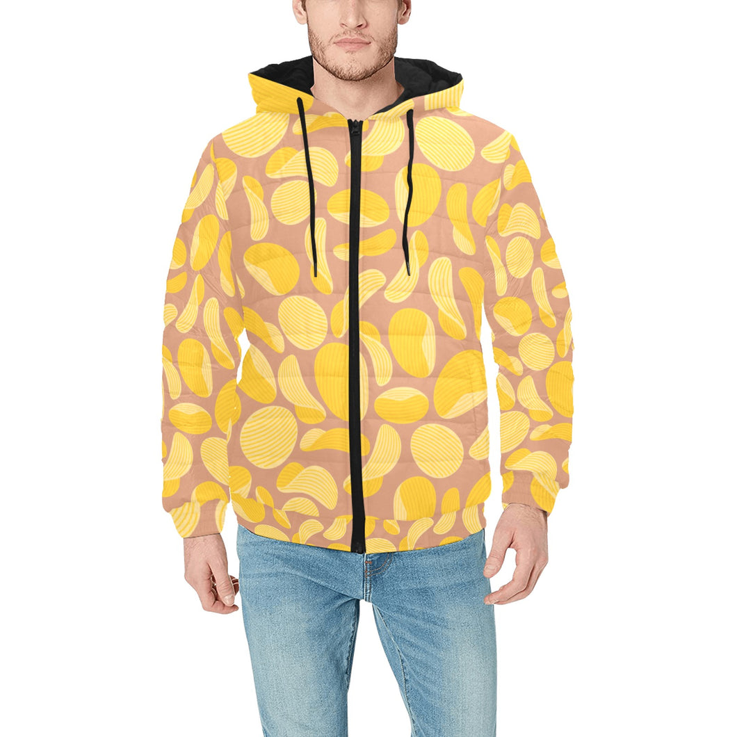 Potato Chips Pattern Print Design 01 Men's Padded Hooded Jacket