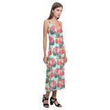 Beautiful flamingo tropical palm leaves hibiscus p V-Neck Open Fork Long Dress