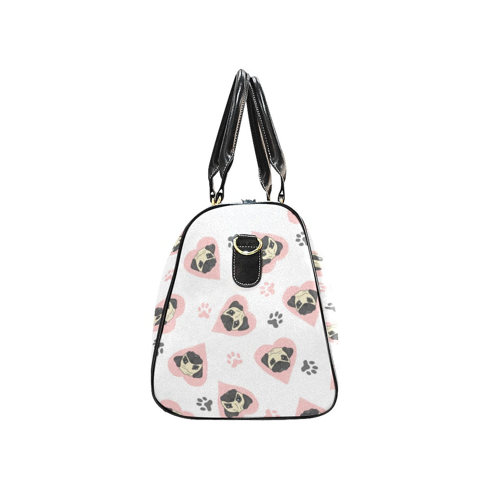 Cute pugs pink heart paw pattern Travel Bag
