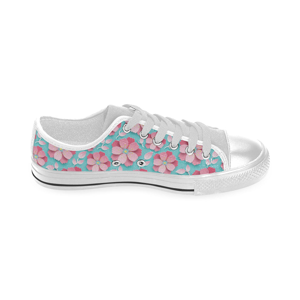 3D sakura cherry blossom pattern Men's Low Top Shoes White