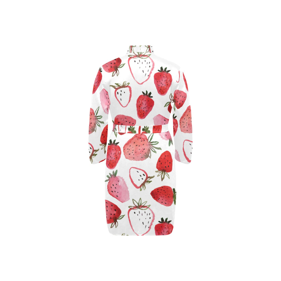 watercolor hand drawn beautiful strawberry pattern Men's Long Sleeve Belted Night Robe