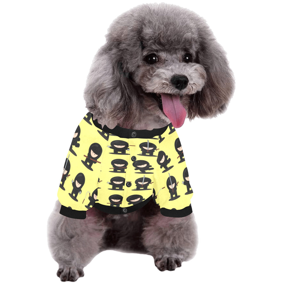Cute ninja yellow background All Over Print Pet Dog Round Neck Fuzzy Shirt