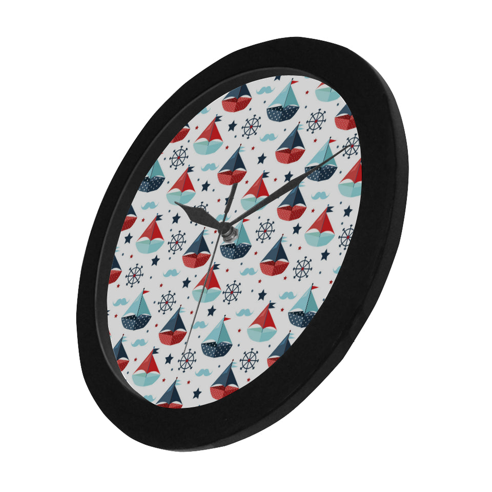 Cute color paper sailboat pattern Elegant Black Wall Clock