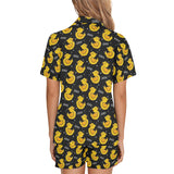 Duck Pattern Print Design 05 Women's V-Neck Short Pajama Set