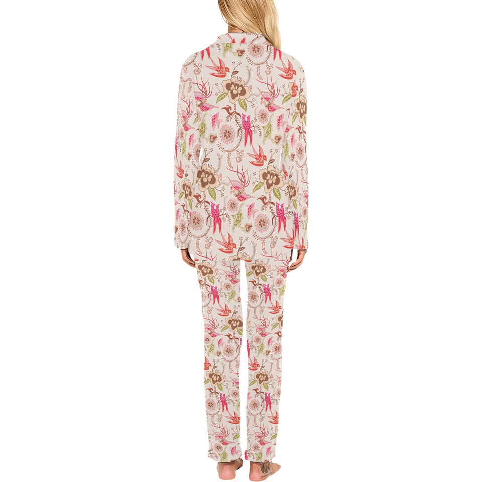Swallow Pattern Print Design 01 Women's Long Pajama Set