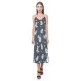 Cute sloth astronaut star planet rocket pattern V-Neck Open Fork Long Dress