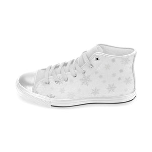 Snowflake pattern white background Women's High Top Canvas Shoes White