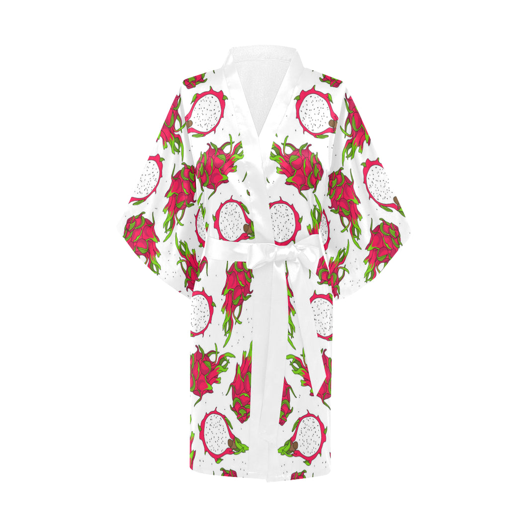dragon fruits white background Women's Short Kimono Robe