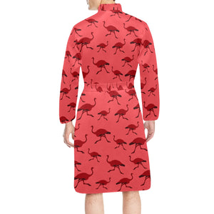 Ostrich Pattern Print Design 03 Men's Long Sleeve Belted Night Robe