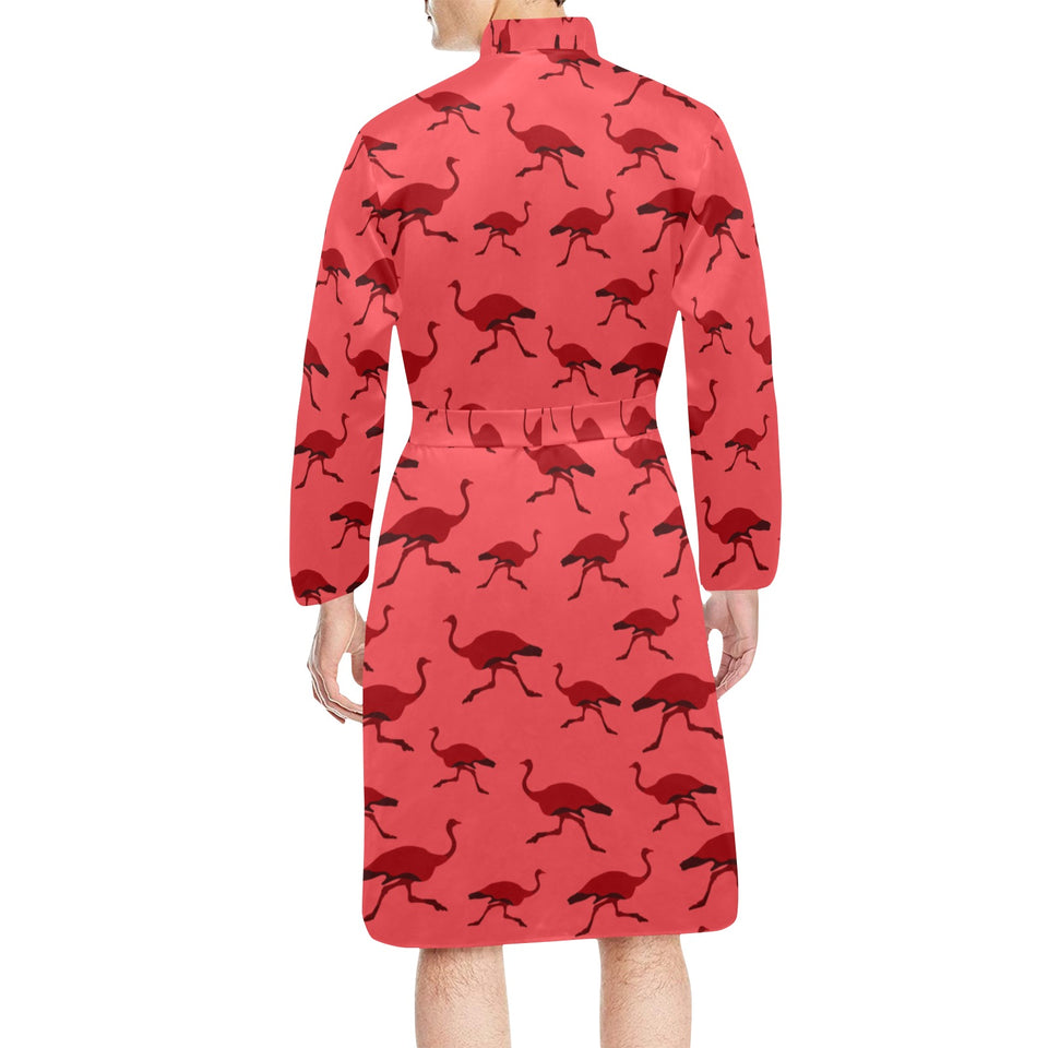 Ostrich Pattern Print Design 03 Men's Long Sleeve Belted Night Robe