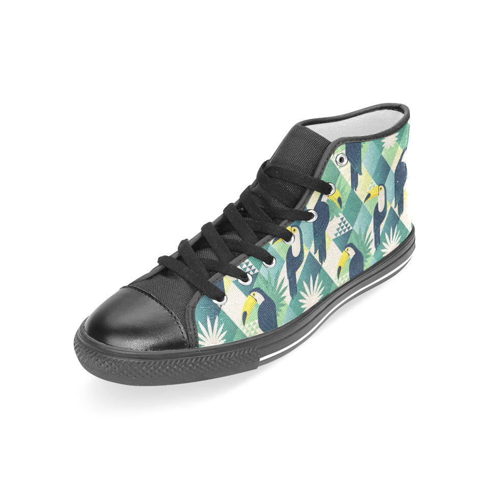 Toucan tropical leaves design pattern Women's High Top Canvas Shoes Black