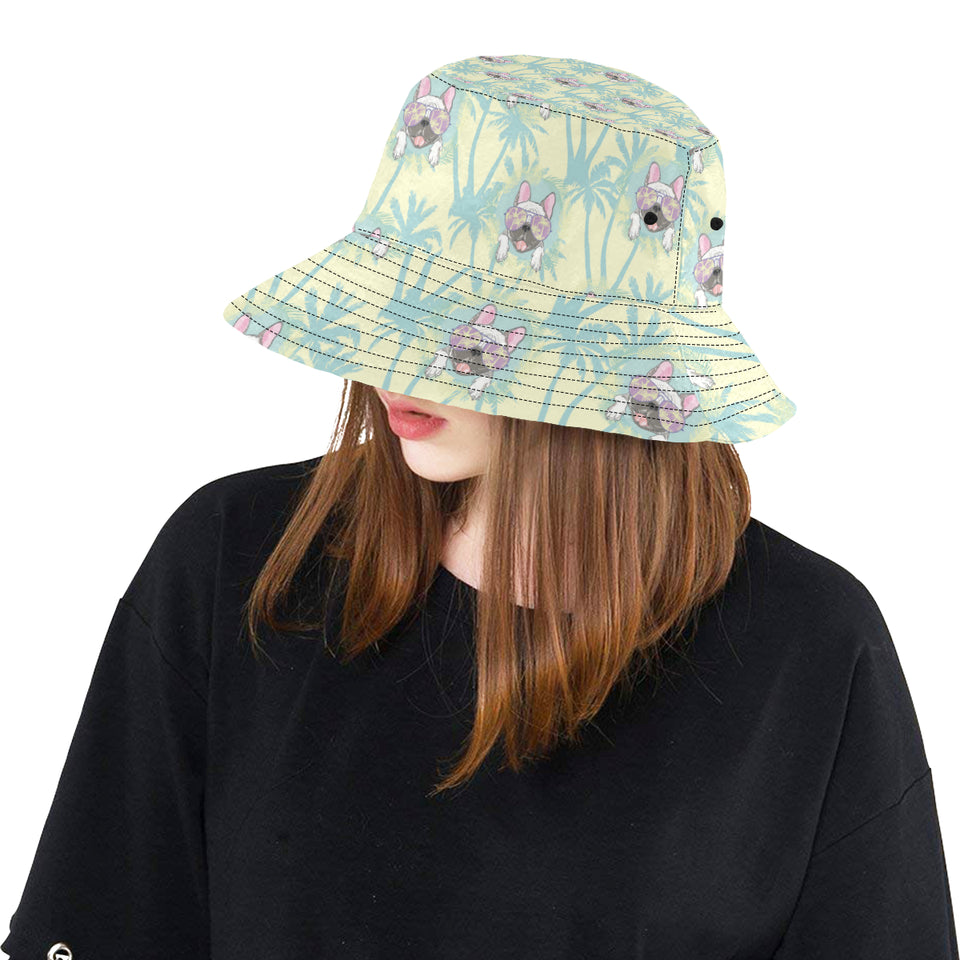 French bulldog hawaii blackground Unisex Bucket Hat