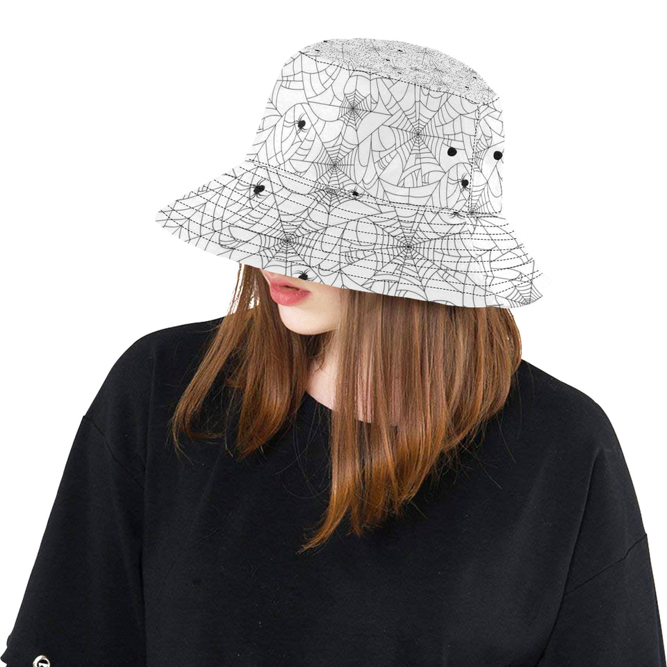 Spider web cobweb pattern white background Unisex Bucket Hat