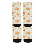 Cute brown pomeranian paw leave bone pattern Crew Socks