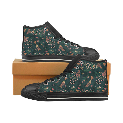 Snake forest pattern Women's High Top Canvas Shoes Black