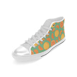 orange fruit pattern green background Men's High Top Canvas Shoes White