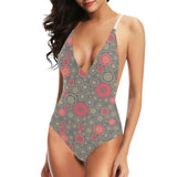 Red gold Sakura cherry blossom gray background Women's One-Piece Swimsuit