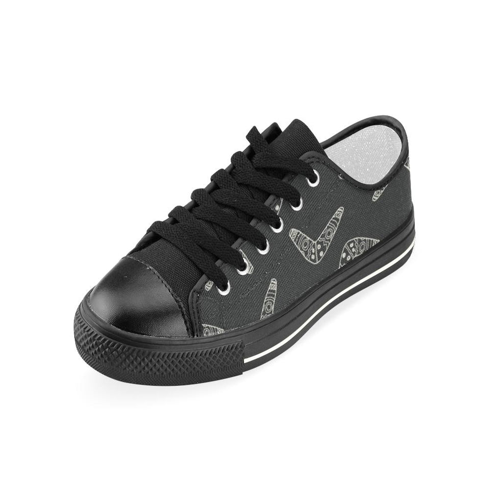 Hand drawn boomerang Australian aboriginal ornamen Kids' Boys' Girls' Low Top Canvas Shoes Black