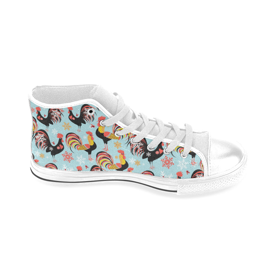 Rooster chicken cock snowfalke Men's High Top Canvas Shoes White