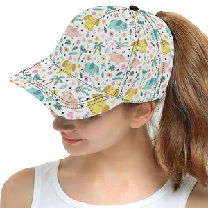 Cute elephants palm tree flower butterfly pattern All Over Print Snapback Cap