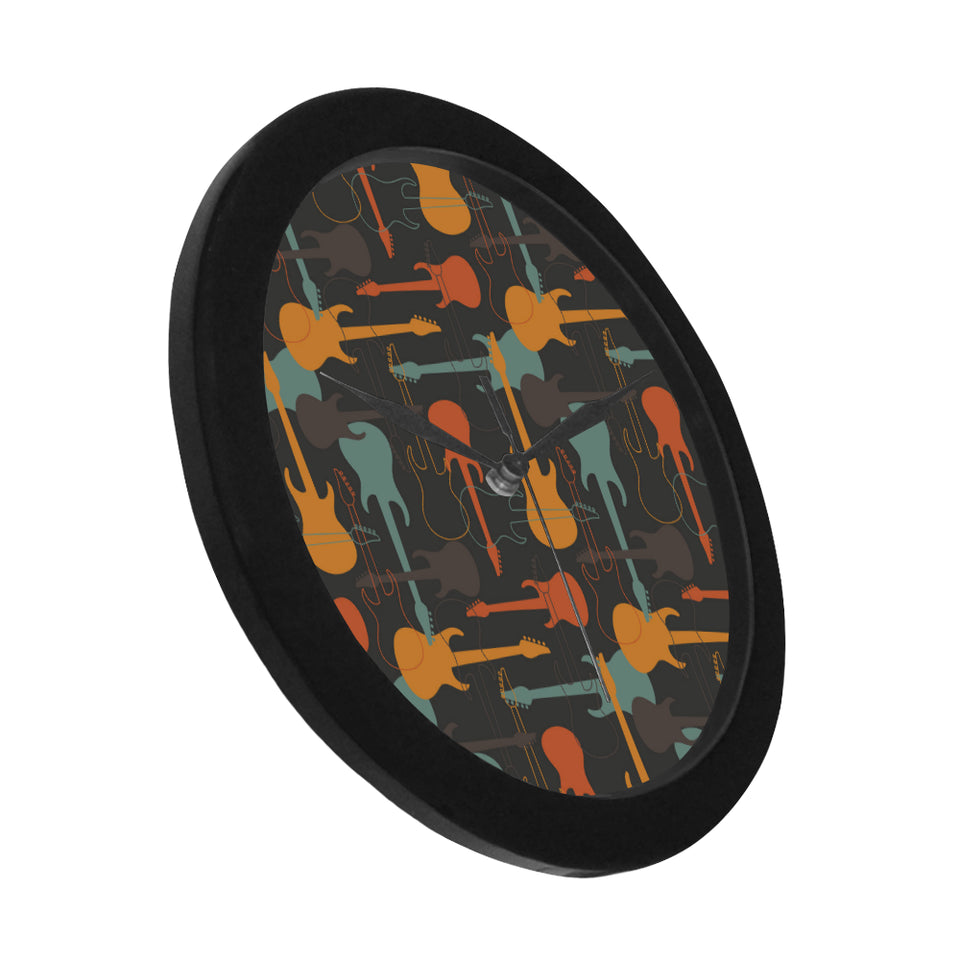 electric guitars pattern Elegant Black Wall Clock