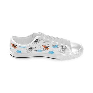 Watercolor helicopter cloud pattern Men's Low Top Shoes White