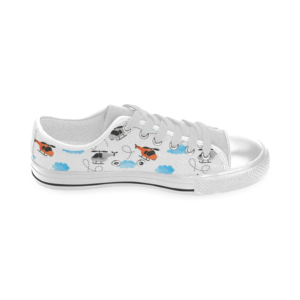 Watercolor helicopter cloud pattern Men's Low Top Shoes White