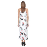 Cool rooster chicken cock floral ornament backgrou V-Neck Open Fork Long Dress