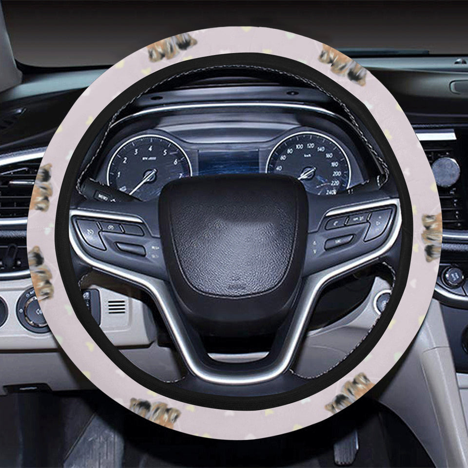 Yorkshire Terrier Pattern Print Design 02 Car Steering Wheel Cover