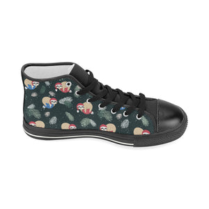 Cute sloths sleeping christmas ball santa hat patt Women's High Top Canvas Shoes Black