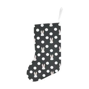 Cute white rabbit polka dots black background Christmas Stocking