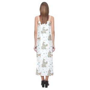 Cute Rhino pattern background V-Neck Open Fork Long Dress