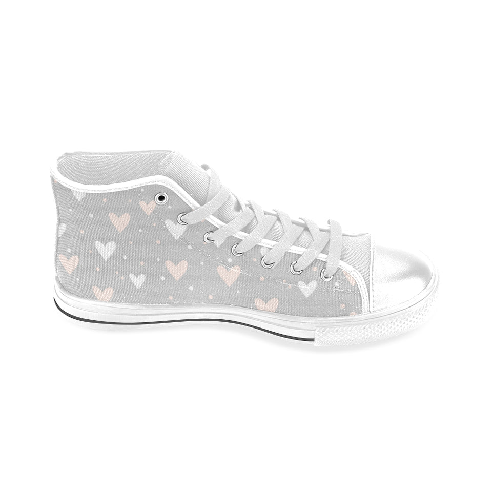Heart pattern gray background Men's High Top Canvas Shoes White