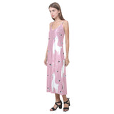 Llama Alpaca pink background V-Neck Open Fork Long Dress