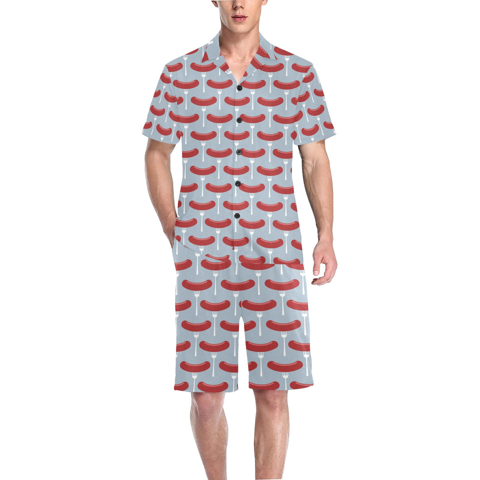 Sausage Pattern Print Design 02 Men's V-Neck Short Pajama Set