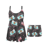 Camera Pattern Print Design 04 Chest Sexy Pleated Two Piece Swim Dress