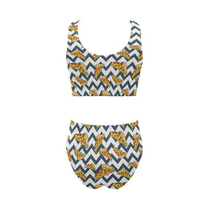 Pizza design pattern Chest Bowknot High Waisted Bikini Swimsuit