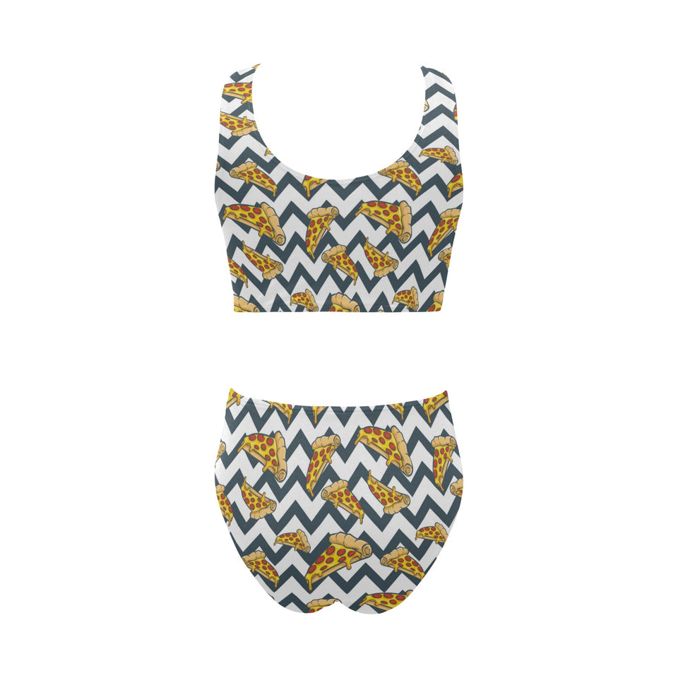 Pizza design pattern Chest Bowknot High Waisted Bikini Swimsuit